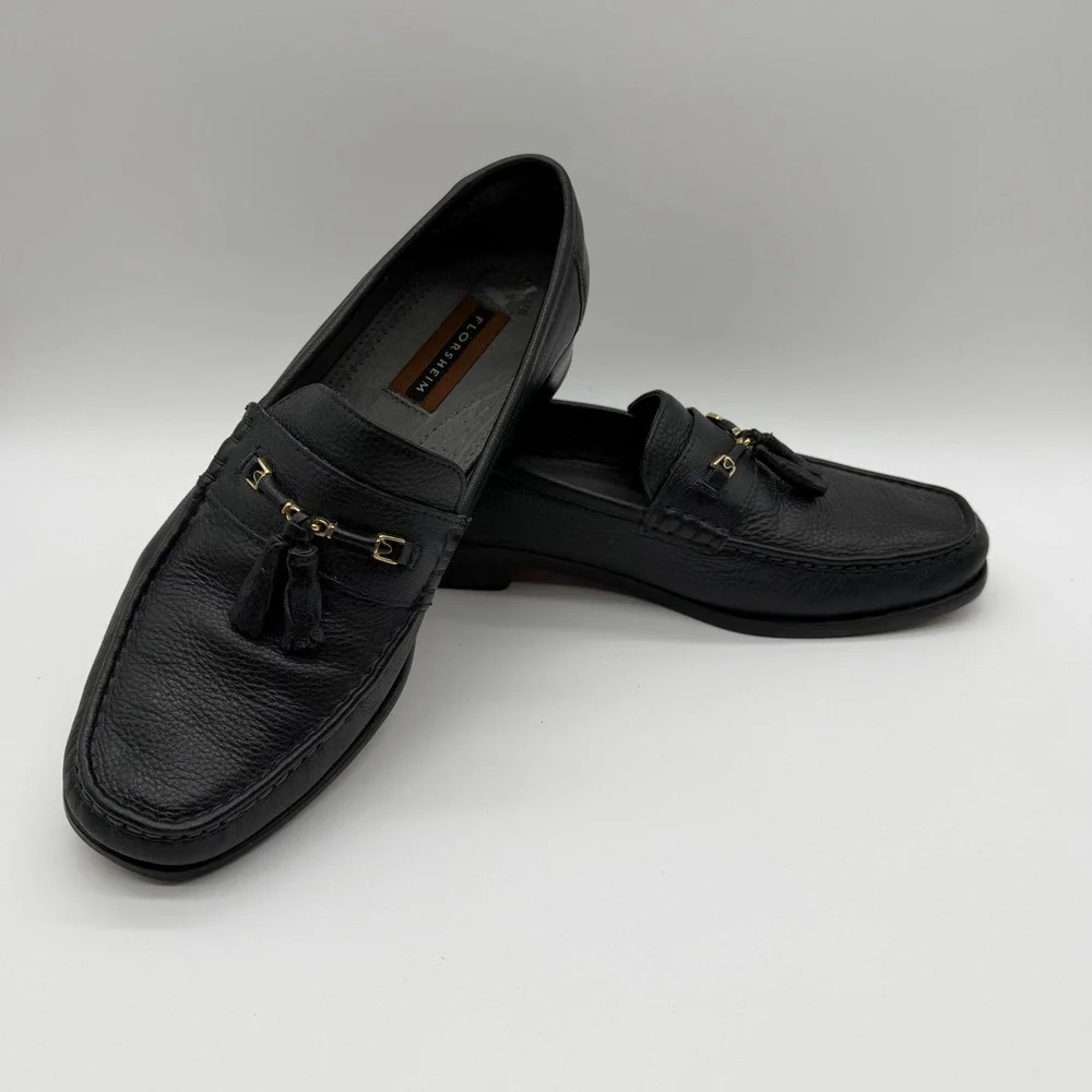 Florsheim Men's Padron Pebbled Leather Penny Loafer Tassel Black Size 9.5 D
